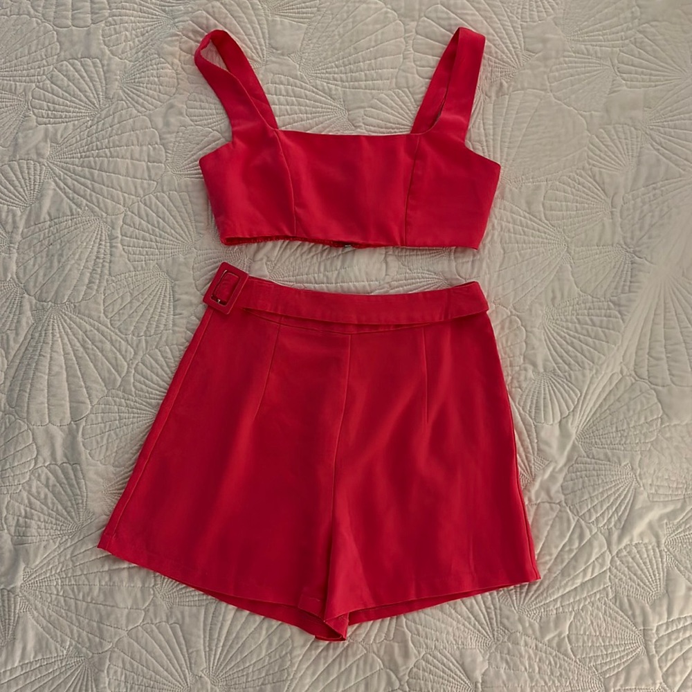Bright Pink Crop Top with Matching Shorts